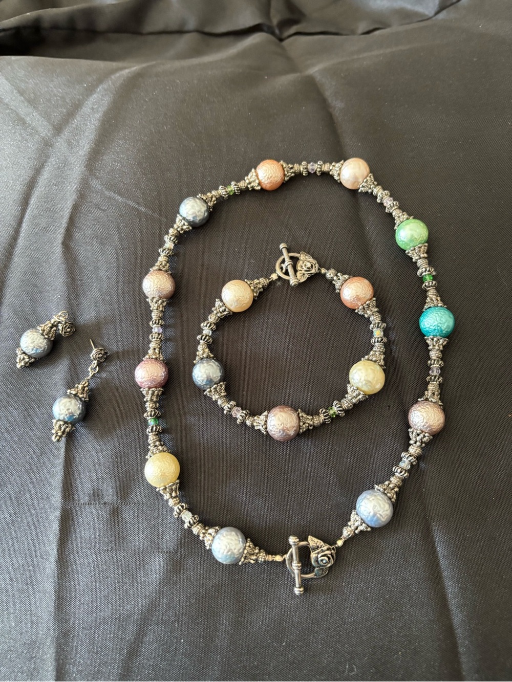 Multicolor Pastel Beaded Necklace, Bracelet & Earring Set